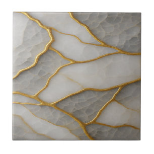 Elegant White & Grey Marble with Gold Veins Luxury Tile