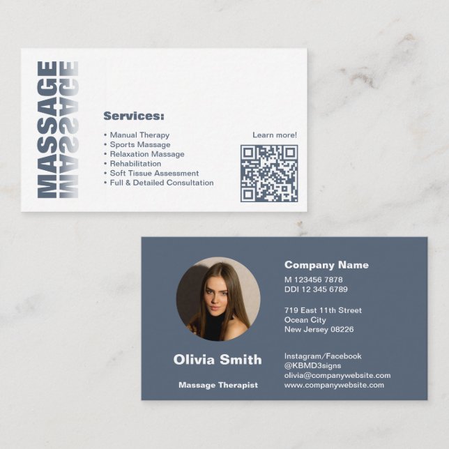 Elegant White & Grey Massage Business Card (Front/Back)