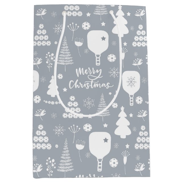 Elegant white & grey Merry Christmas Medium Gift Bag (Front)