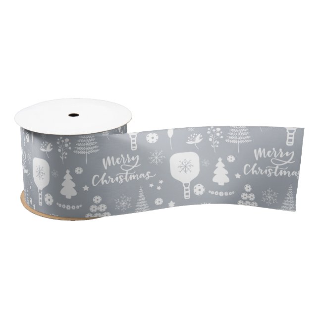 Elegant white & grey Merry Christmas Satin Ribbon (Spool)