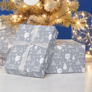 Elegant white & grey Merry Christmas Wrapping Paper