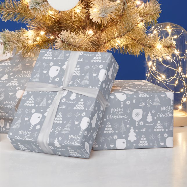 Elegant white & grey Merry Christmas  Wrapping Paper (Holidays)