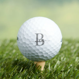 Elegant White Grey Modern Script Monogram Name Golf Balls