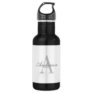 Elegant White & Grey Monogram 532 Ml Water Bottle