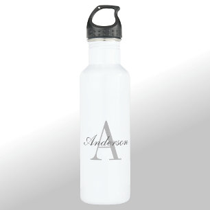 Elegant White & Grey Monogram 710 Ml Water Bottle