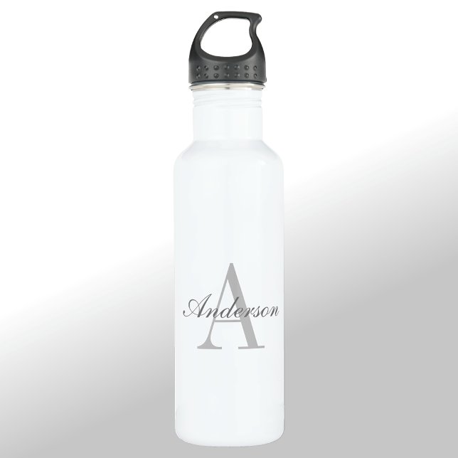 Elegant White & Grey Monogram 710 Ml Water Bottle (Creator Uploaded)