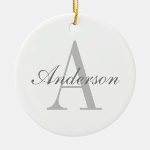 Elegant White & Grey Monogram Ceramic Tree Decoration