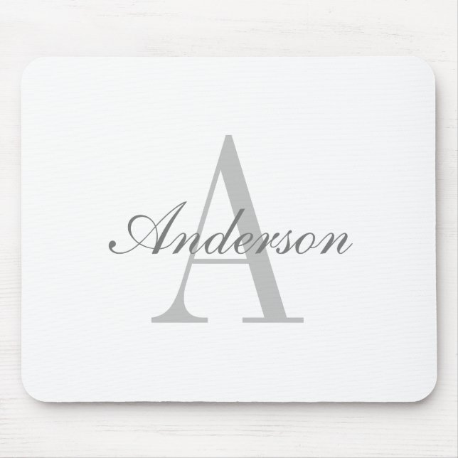 Elegant White & Grey Monogram Classic Mouse Mat (Front)