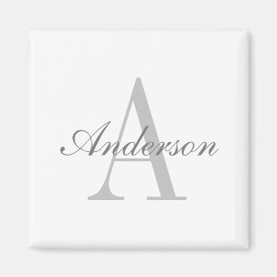 Elegant White & Grey Monogram Classic Round Sticke Magnet