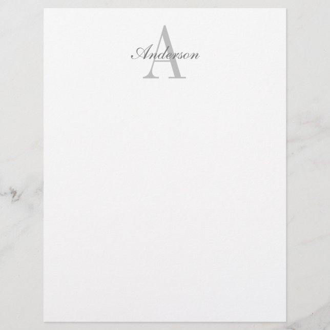 Elegant White & Grey Monogram Custom Letterhead (Front)