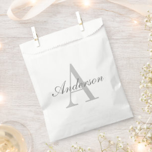 Elegant White & Grey Monogram Favour Bags