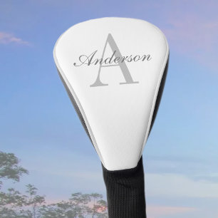 Elegant White & Grey Monogram Golf Head Cover