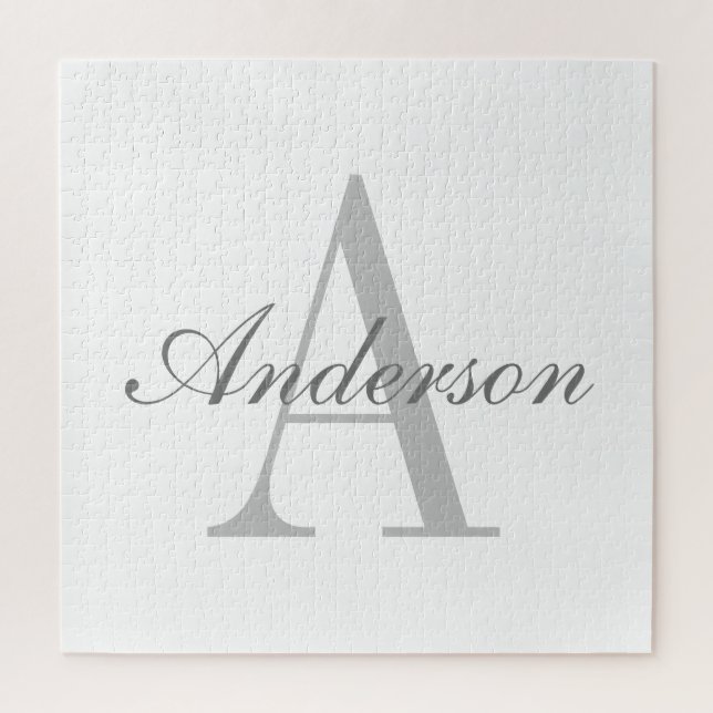 Elegant White & Grey Monogram Jigsaw Puzzle (Vertical)