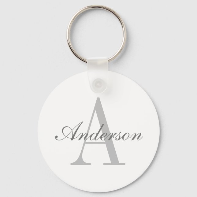 Elegant White & Grey Monogram Key Ring (Front)