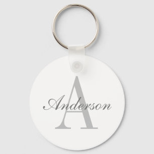 Elegant White & Grey Monogram Key Ring