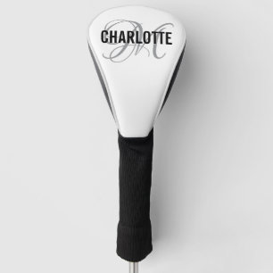 Elegant white grey Monogram Name Golf Head Cover