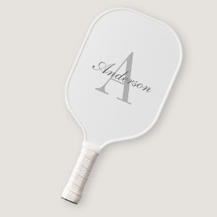 Elegant White & Grey Monogram Pickleball Paddle
