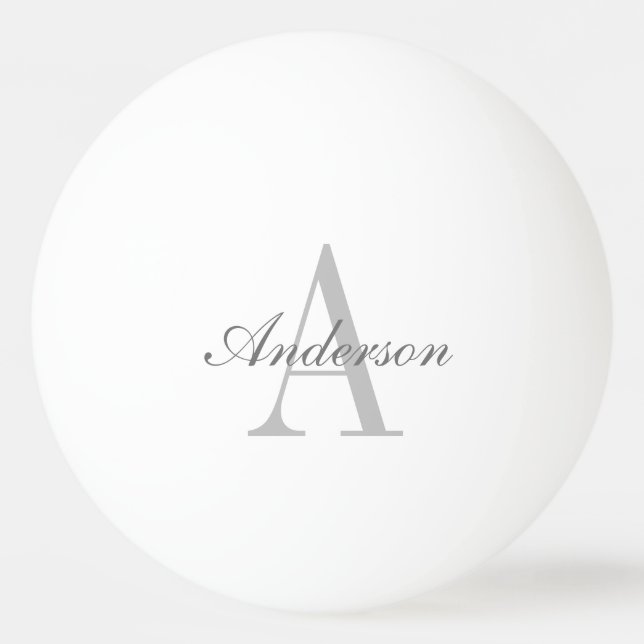 Elegant White & Grey Monogram Ping Pong Ball (Front)