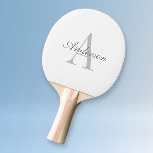 Elegant White & Grey Monogram Ping Pong Paddle