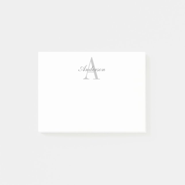 Elegant White & Grey Monogram Post-it Notes (Front)
