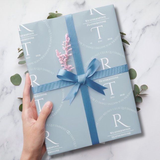 Elegant White Grey Monogram Wedding Wrapping Paper (Creator Uploaded)