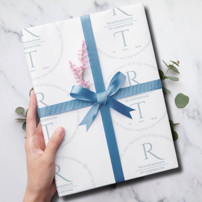 Elegant White Grey Monogram Wedding Wrapping Paper (Creator Uploaded)