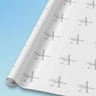 Elegant White & Grey Monogram Wrapping Paper