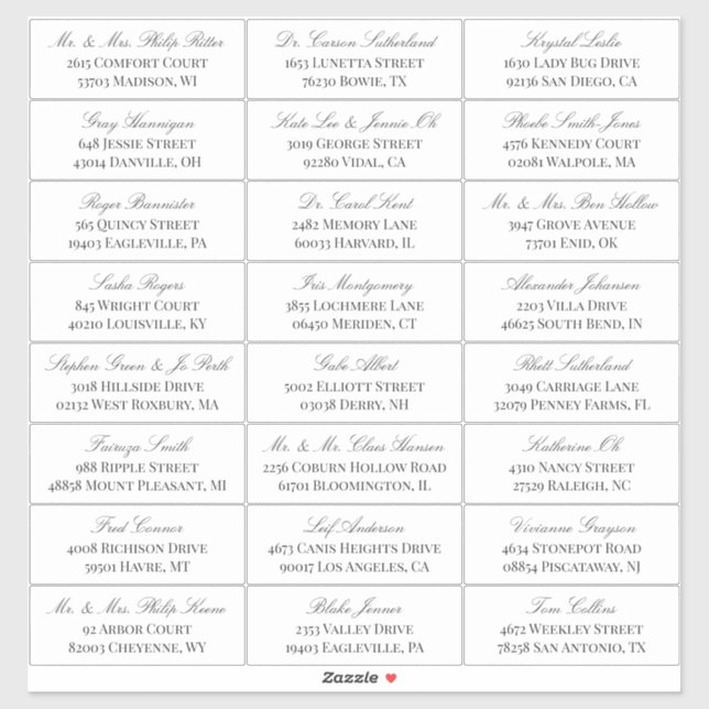 Elegant White Grey Script 24 Wedding Guest Address (Sheet)