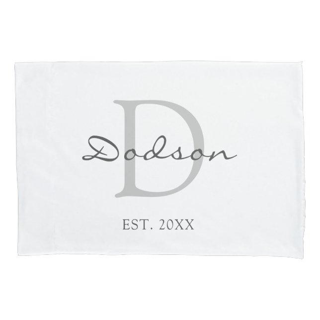 Elegant White Grey Script Couples Monogram Pillowcase (Front)