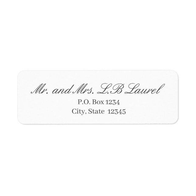Elegant White Grey Script Return Address Label (Front)