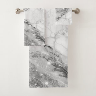 Elegant white grey silver marble lace Patterns Bath Towel Set