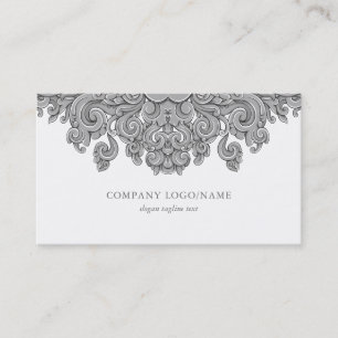 Elegant White & Grey  Vintage Floral Swirl Business Card
