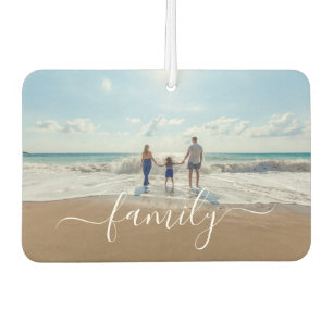 Elegant White Handwritten Script Family Photo Car Air Freshener