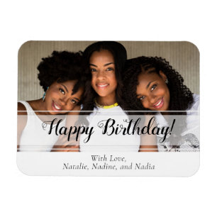 Elegant White Happy Birthday Photo Magnet