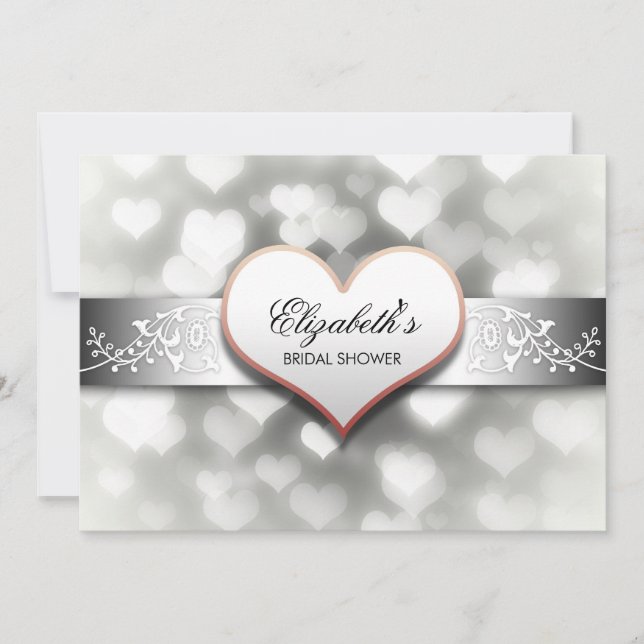 elegant white hearts bridal shower invitation (Front)