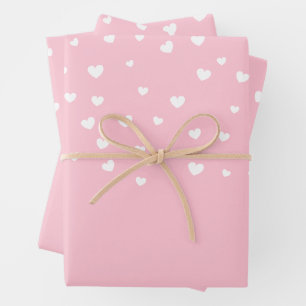 Elegant White Hearts on Pastel Pink Wrapping Paper Sheet
