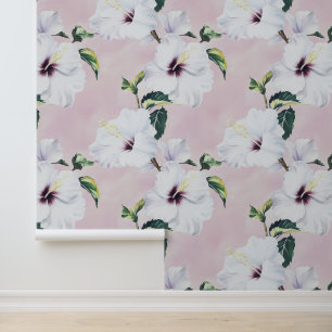 Elegant White Hibiscus on Soft Pink Background Wallpaper