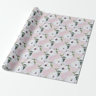 Elegant White Hibiscus on Soft Pink Background Wrapping Paper
