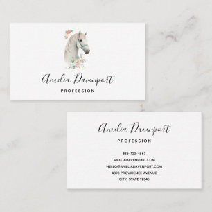 Elegant White Horse Boho Floral Business Card