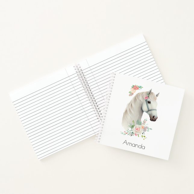 Elegant White Horse Boho Floral Notebook (Inside)