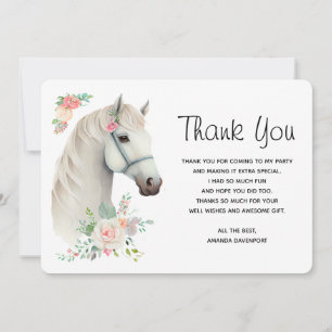 Elegant White Horse Boho Floral Thank You Card