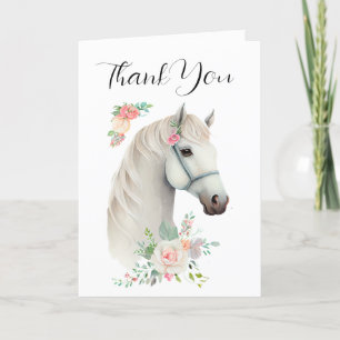 Elegant White Horse Boho Floral Thank You Card