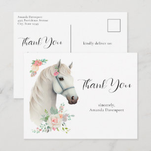 Elegant White Horse Boho Floral Thank You Postcard