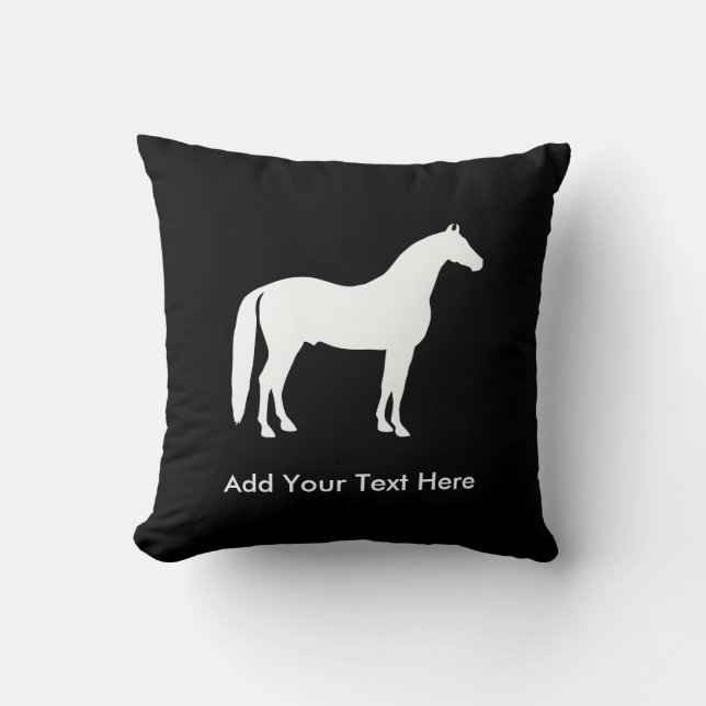 Elegant White Horse Customisable Text Cushion (Front)