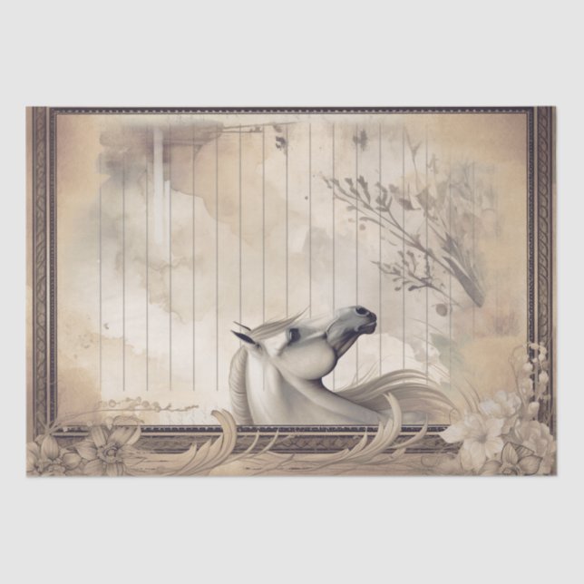 Elegant White Horse Decoupage Tissue Paper (Front)