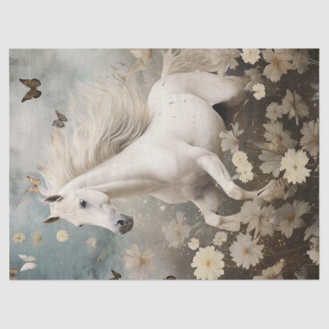 Elegant White Horse Decoupage Tissue Paper (Front)