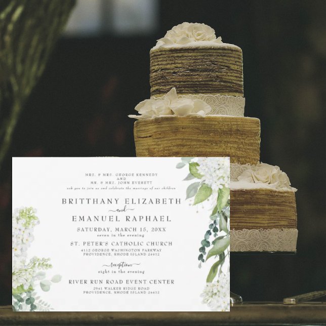 Elegant White Hydrangea Both Parents Wedding Invitation (Creator Uploaded)