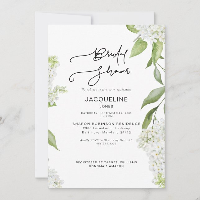 Elegant White Hydrangea Bridal Shower  Invitation (Front)