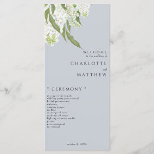 Elegant White Hydrangea Dusty Blue Wedding Program Menu