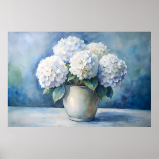 Elegant White Hydrangea Floral Bouquet Poster